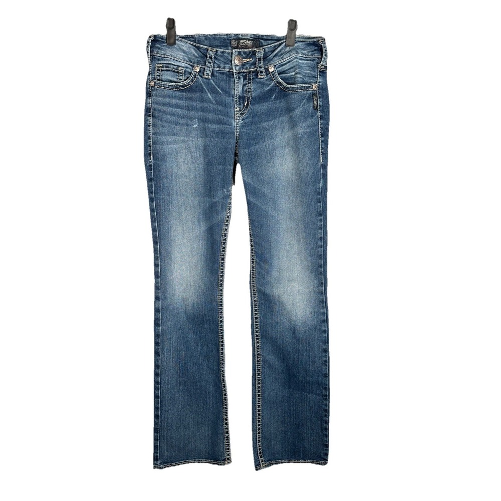 Silver Jeans Womens Jeans Size 29 x 33 Suki Blue Slim Bootcut Thick Stitch